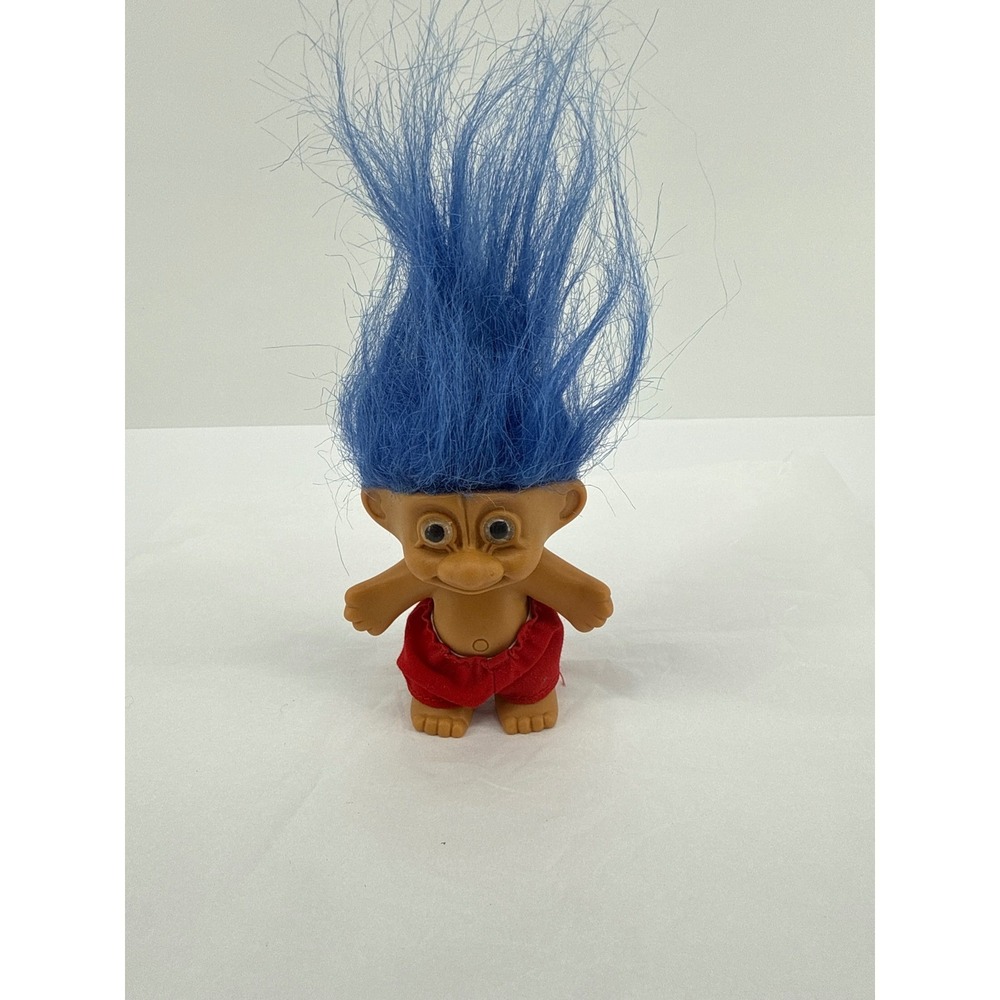 Russ Berrie Troll Doll Blue Hair Red Shorts Vintage Collectible Toy 1992